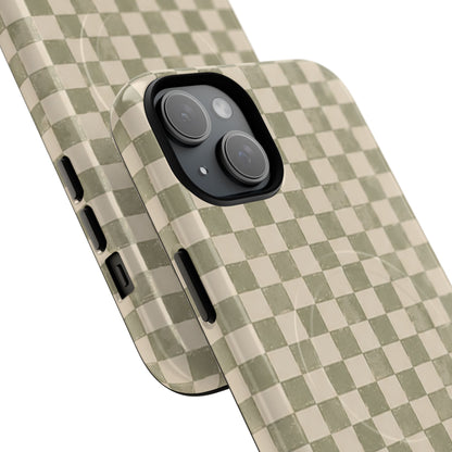 Sage Check Magnetic Protective Phone Case – Tough Dual-Layer Cover
