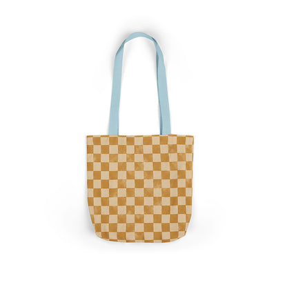 Golden Check Tote Bag - Mustard Checkerboard Canvas Bag - Retro Market Tote - Everyday Shopping Bag