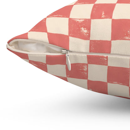 Coral Check Pillow - Pink Checkerboard Throw Pillow - Retro Decorative Cushion - Colorful Home Decor