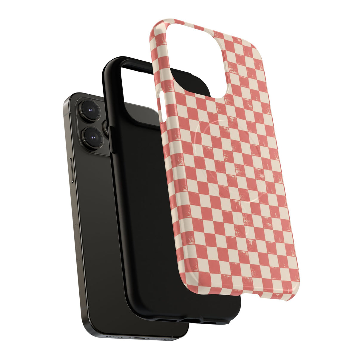 Coral Check Magnetic Protective Phone Case – Tough Dual-Layer Cover