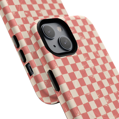 Coral Check Magnetic Protective Phone Case – Tough Dual-Layer Cover