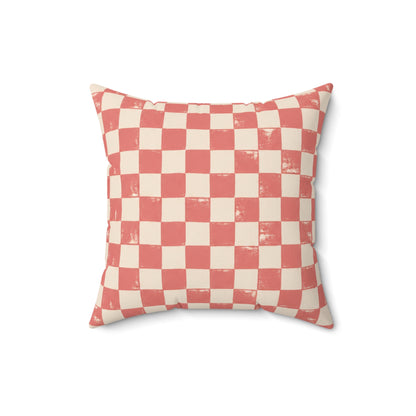 Coral Check Pillow - Pink Checkerboard Throw Pillow - Retro Decorative Cushion - Colorful Home Decor