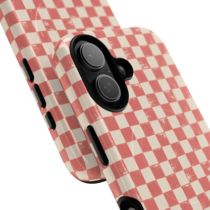 Coral Check Magnetic Protective Phone Case – Tough Dual-Layer Cover