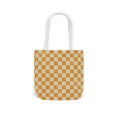 Golden Check Tote Bag - Mustard Checkerboard Canvas Bag - Retro Market Tote - Everyday Shopping Bag