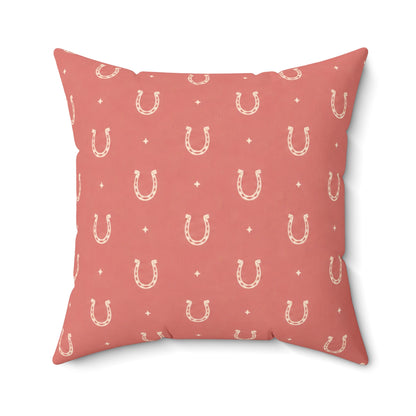 Lucky Blush Pillow - Pink Horseshoe Throw Pillow - Western Decorative Cushion - Cowgirl Boho Home Decor