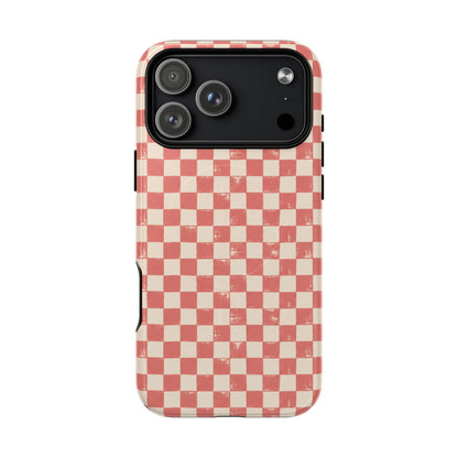 Coral Check Magnetic Protective Phone Case – Tough Dual-Layer Cover