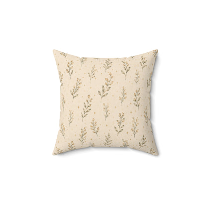 Golden Sprigs Pillow - Neutral Botanical Throw Pillow - Beige Floral Decorative Cushion - Boho Home Decor
