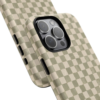 Sage Check Magnetic Protective Phone Case – Tough Dual-Layer Cover