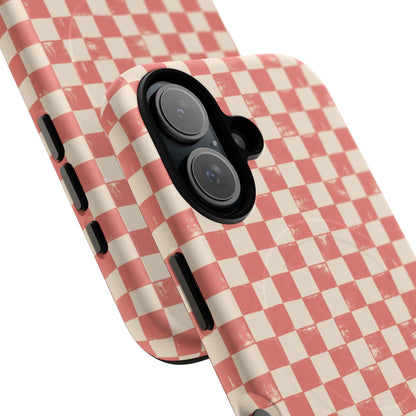 Coral Check Magnetic Protective Phone Case – Tough Dual-Layer Cover