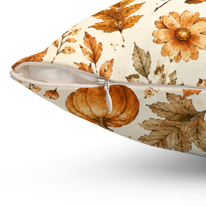Autumn Harvest Decorative Throw Pillow – Watercolor Pumpkins & Fall Leaves