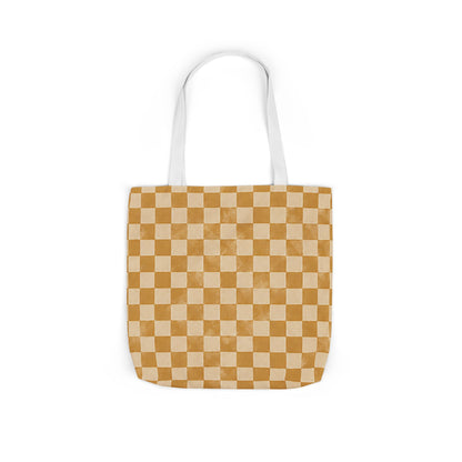 Golden Check Tote Bag - Mustard Checkerboard Canvas Bag - Retro Market Tote - Everyday Shopping Bag