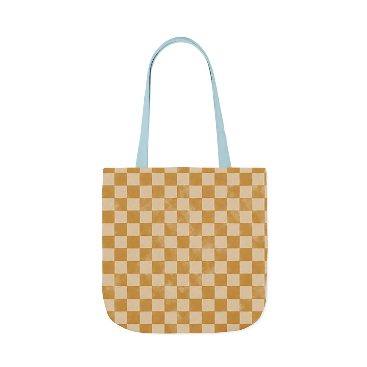 Golden Check Tote Bag - Mustard Checkerboard Canvas Bag - Retro Market Tote - Everyday Shopping Bag