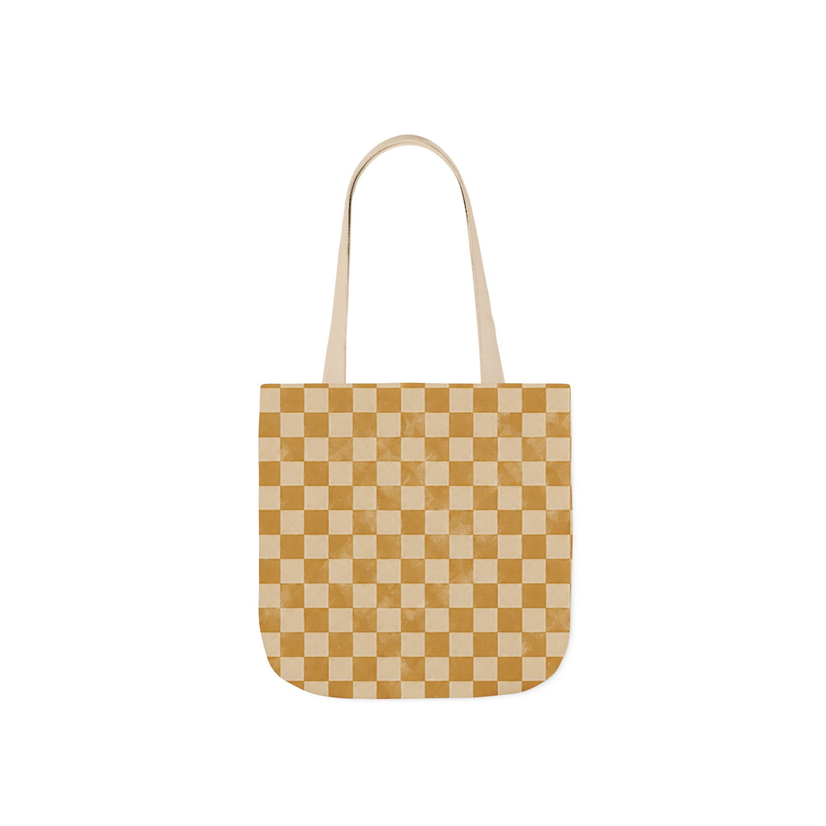 Golden Check Tote Bag - Mustard Checkerboard Canvas Bag - Retro Market Tote - Everyday Shopping Bag