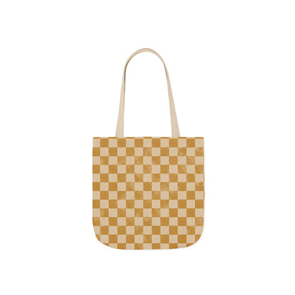 Golden Check Tote Bag - Mustard Checkerboard Canvas Bag - Retro Market Tote - Everyday Shopping Bag