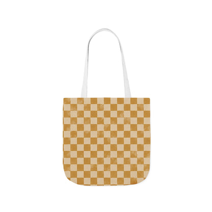Golden Check Tote Bag - Mustard Checkerboard Canvas Bag - Retro Market Tote - Everyday Shopping Bag