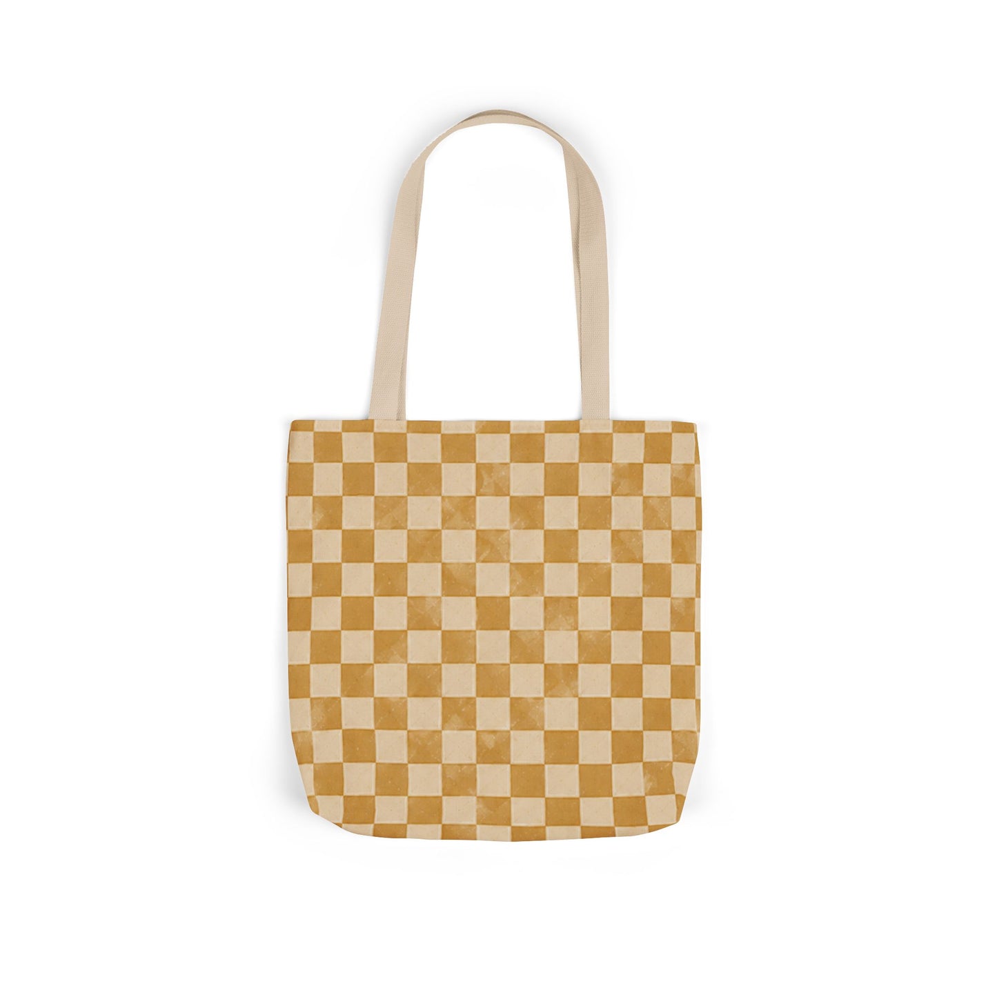 Golden Check Tote Bag - Mustard Checkerboard Canvas Bag - Retro Market Tote - Everyday Shopping Bag