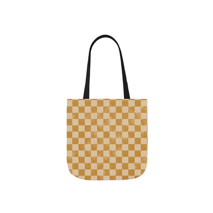 Golden Check Tote Bag - Mustard Checkerboard Canvas Bag - Retro Market Tote - Everyday Shopping Bag
