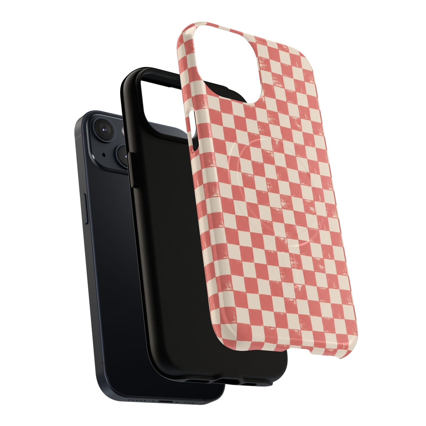 Coral Check Magnetic Protective Phone Case – Tough Dual-Layer Cover