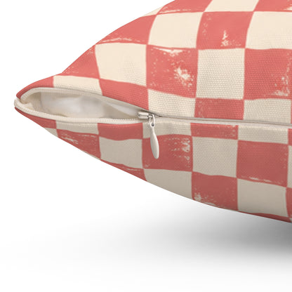 Coral Check Pillow - Pink Checkerboard Throw Pillow - Retro Decorative Cushion - Colorful Home Decor