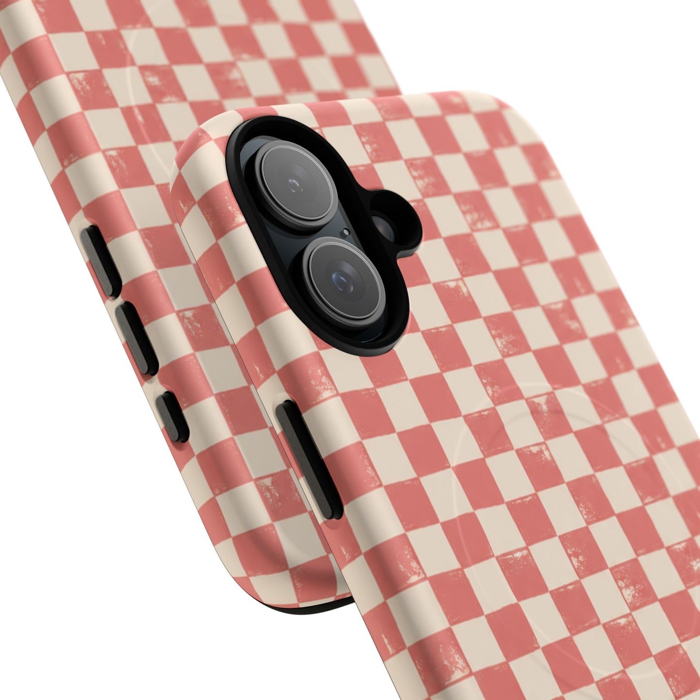 Coral Check Magnetic Protective Phone Case – Tough Dual-Layer Cover