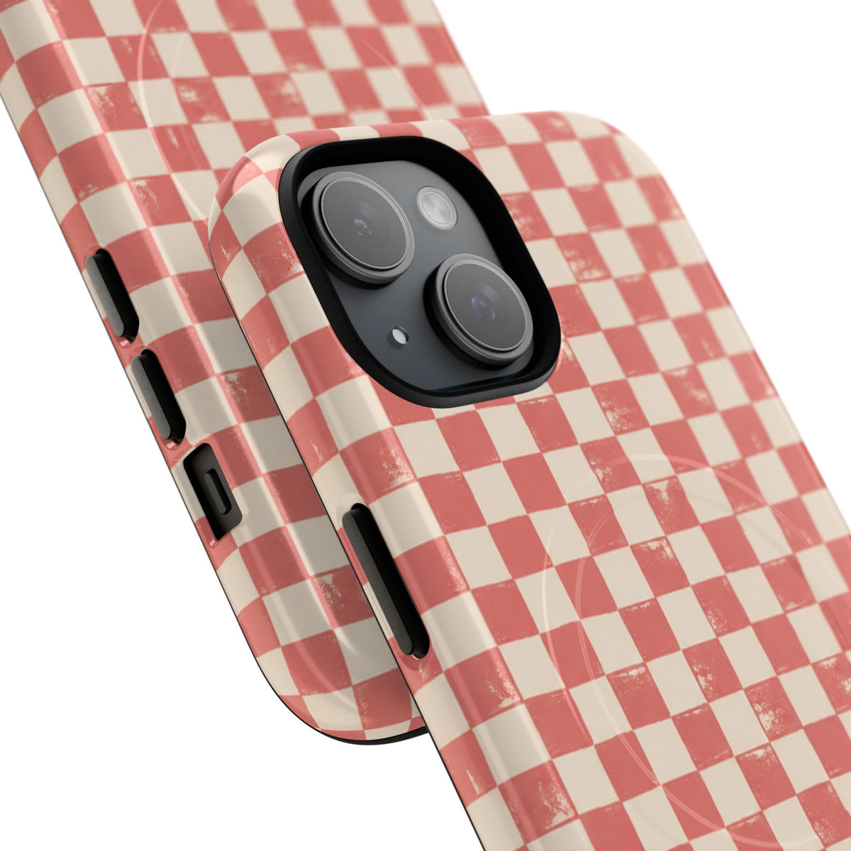 Coral Check Magnetic Protective Phone Case – Tough Dual-Layer Cover