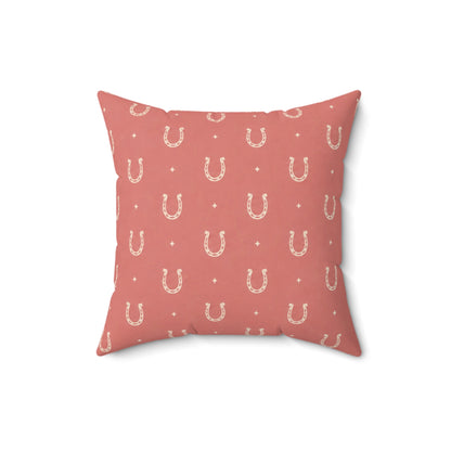 Lucky Blush Pillow - Pink Horseshoe Throw Pillow - Western Decorative Cushion - Cowgirl Boho Home Decor