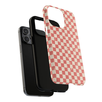 Coral Check Magnetic Protective Phone Case – Tough Dual-Layer Cover