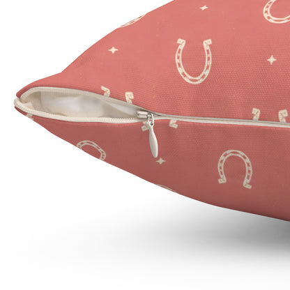 Lucky Blush Pillow - Pink Horseshoe Throw Pillow - Western Decorative Cushion - Cowgirl Boho Home Decor