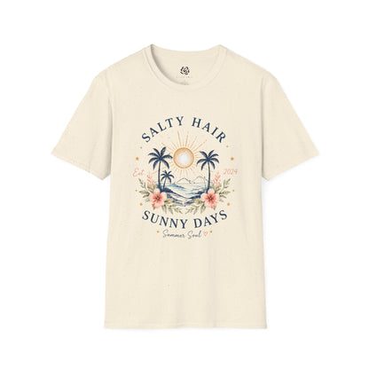 Salty Hair Sunny Days T-Shirt, Coastal Beach Graphic Tee, Summer Vacation Shirt, Surf & Ocean Lover Gift, Tropical Palm Tree Tee