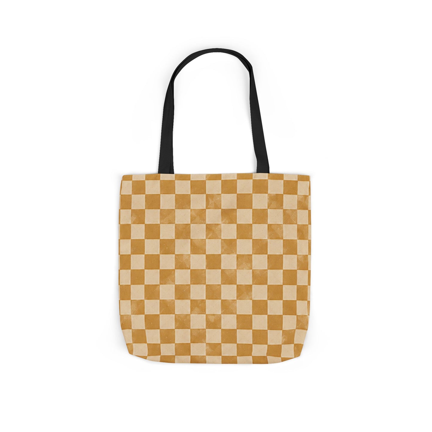 Golden Check Tote Bag - Mustard Checkerboard Canvas Bag - Retro Market Tote - Everyday Shopping Bag
