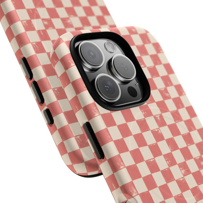 Coral Check Magnetic Protective Phone Case – Tough Dual-Layer Cover