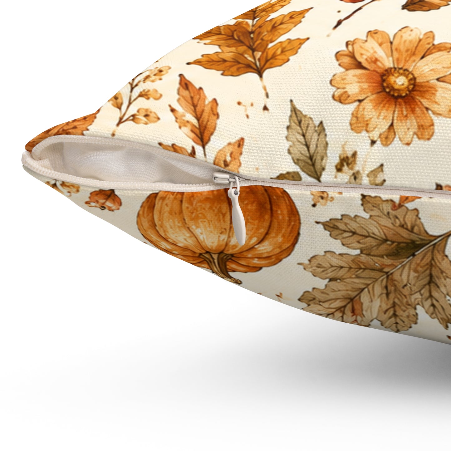 Autumn Harvest Decorative Throw Pillow – Watercolor Pumpkins & Fall Leaves