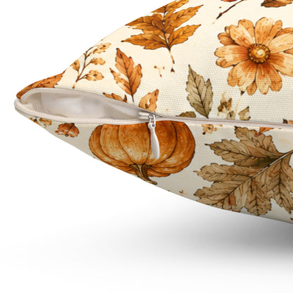 Autumn Harvest Decorative Throw Pillow – Watercolor Pumpkins & Fall Leaves