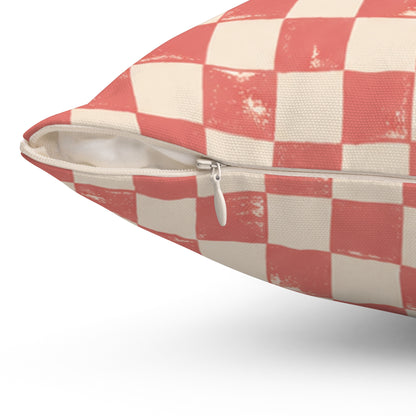 Coral Check Pillow - Pink Checkerboard Throw Pillow - Retro Decorative Cushion - Colorful Home Decor