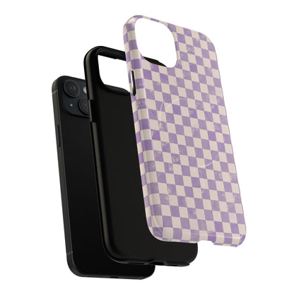 Lavender Check Magnetic Protective Phone Case – Tough Dual-Layer Cover