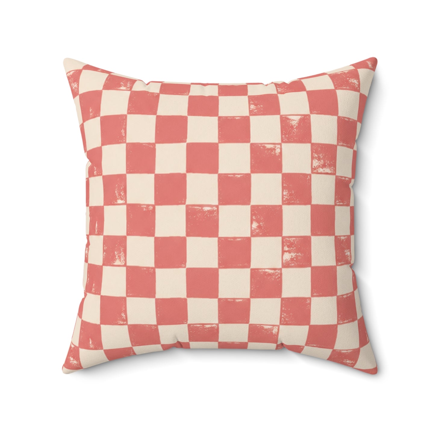Coral Check Pillow - Pink Checkerboard Throw Pillow - Retro Decorative Cushion - Colorful Home Decor
