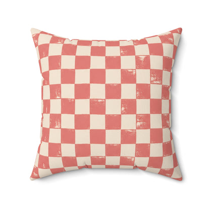 Coral Check Pillow - Pink Checkerboard Throw Pillow - Retro Decorative Cushion - Colorful Home Decor