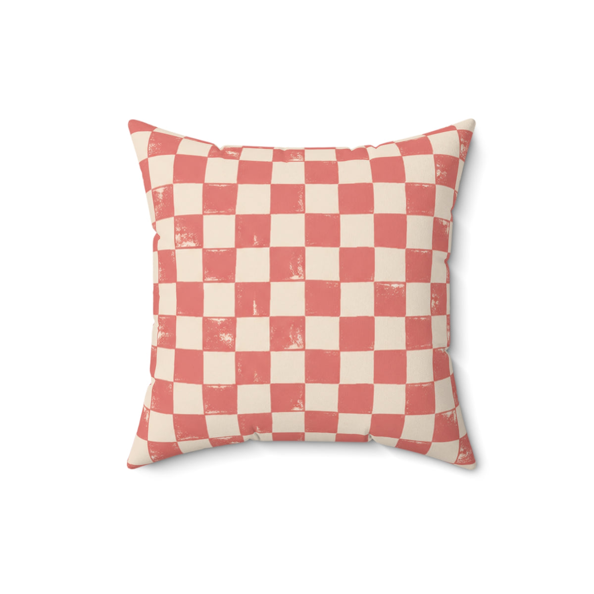 Coral Check Pillow - Pink Checkerboard Throw Pillow - Retro Decorative Cushion - Colorful Home Decor