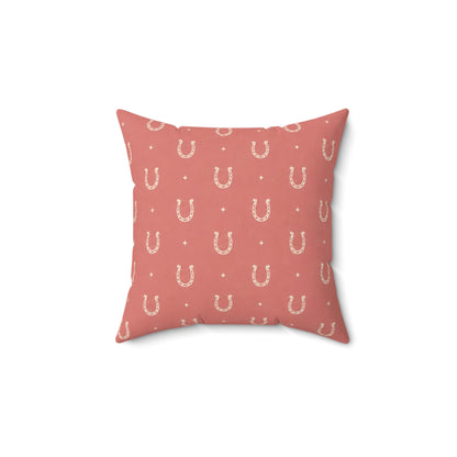 Lucky Blush Pillow - Pink Horseshoe Throw Pillow - Western Decorative Cushion - Cowgirl Boho Home Decor