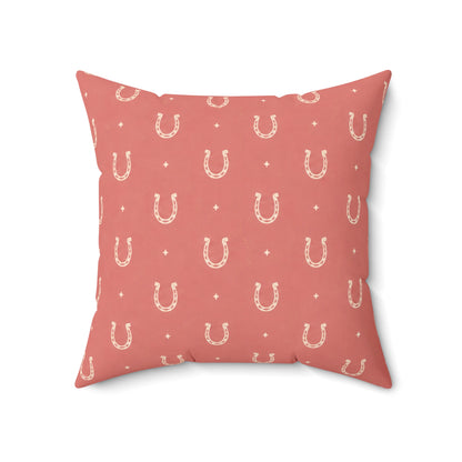Lucky Blush Pillow - Pink Horseshoe Throw Pillow - Western Decorative Cushion - Cowgirl Boho Home Decor