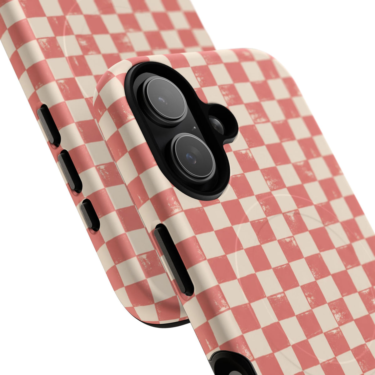 Coral Check Magnetic Protective Phone Case – Tough Dual-Layer Cover