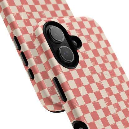 Coral Check Magnetic Protective Phone Case – Tough Dual-Layer Cover