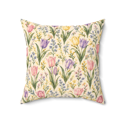Tulip Whispers Pillow - Pastel Tulip Throw Pillow - Floral Decorative Cushion - Cottage Garden Decor