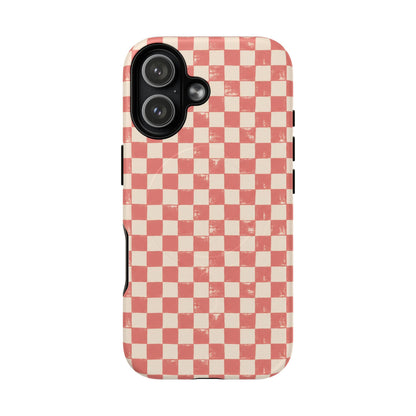 Coral Check Magnetic Protective Phone Case – Tough Dual-Layer Cover
