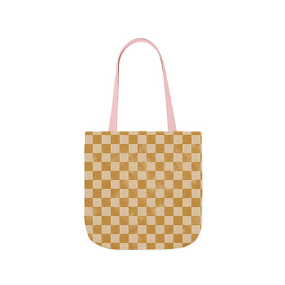 Golden Check Tote Bag - Mustard Checkerboard Canvas Bag - Retro Market Tote - Everyday Shopping Bag