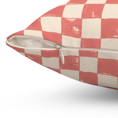 Coral Check Pillow - Pink Checkerboard Throw Pillow - Retro Decorative Cushion - Colorful Home Decor