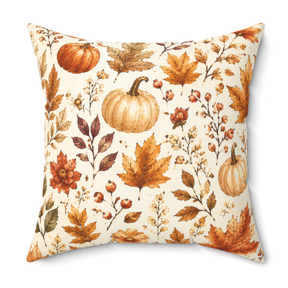 Autumn Harvest Decorative Throw Pillow – Watercolor Pumpkins & Fall Leaves