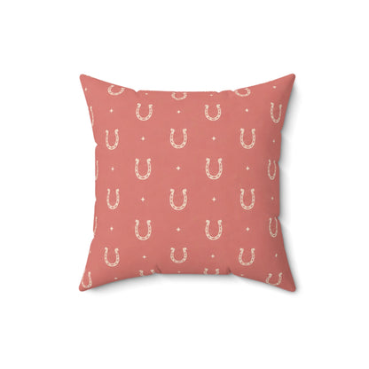 Lucky Blush Pillow - Pink Horseshoe Throw Pillow - Western Decorative Cushion - Cowgirl Boho Home Decor
