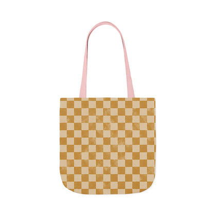 Golden Check Tote Bag - Mustard Checkerboard Canvas Bag - Retro Market Tote - Everyday Shopping Bag