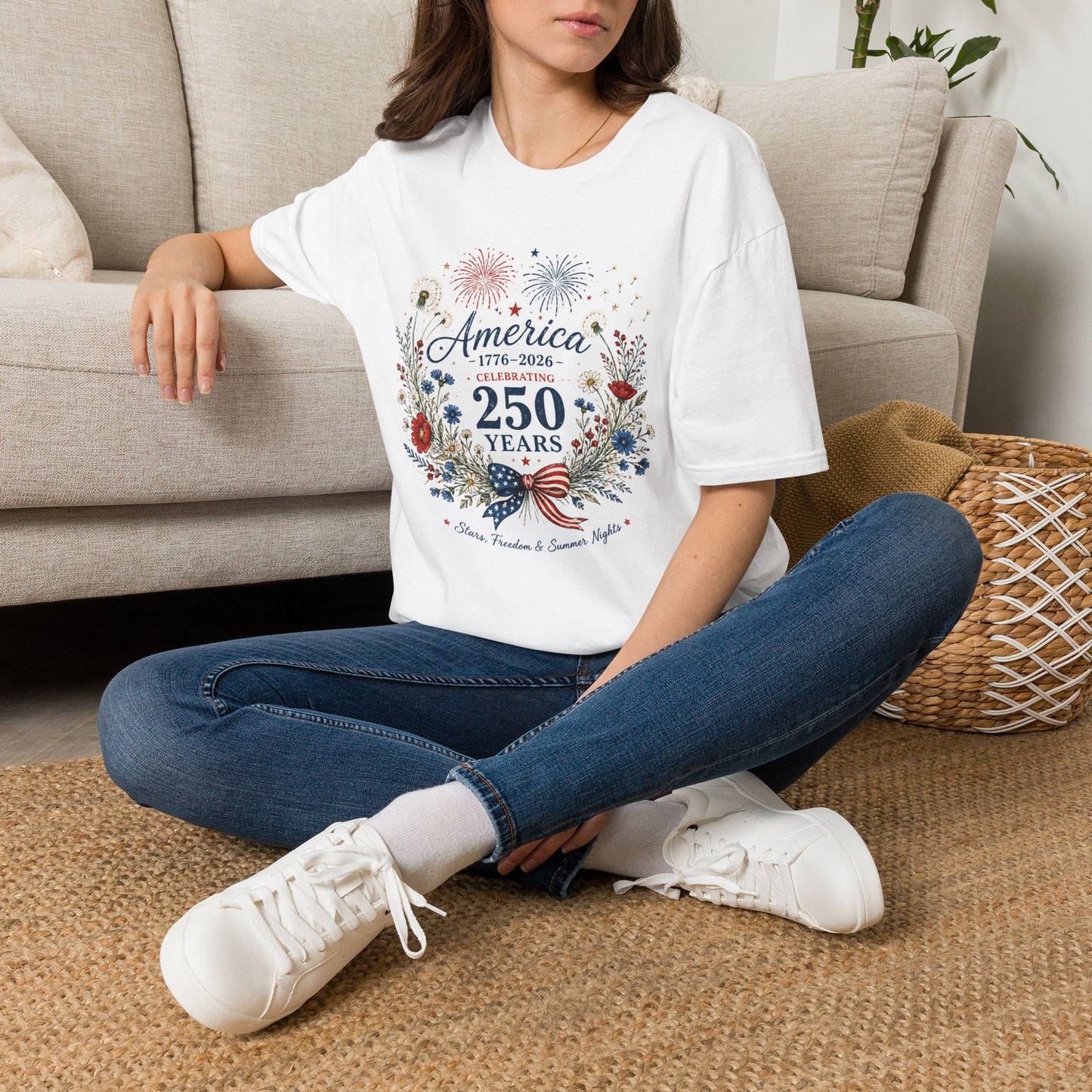 America 250 T-Shirt USA 250 Years of Freedom Tee Patriotic Floral USA Shirt